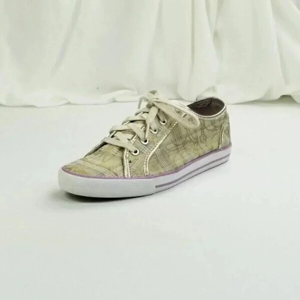 Coach 9B "Dee" Tan Plaid Lace Up "C" Logo & Heel Logo Women's Fashion Sneakers